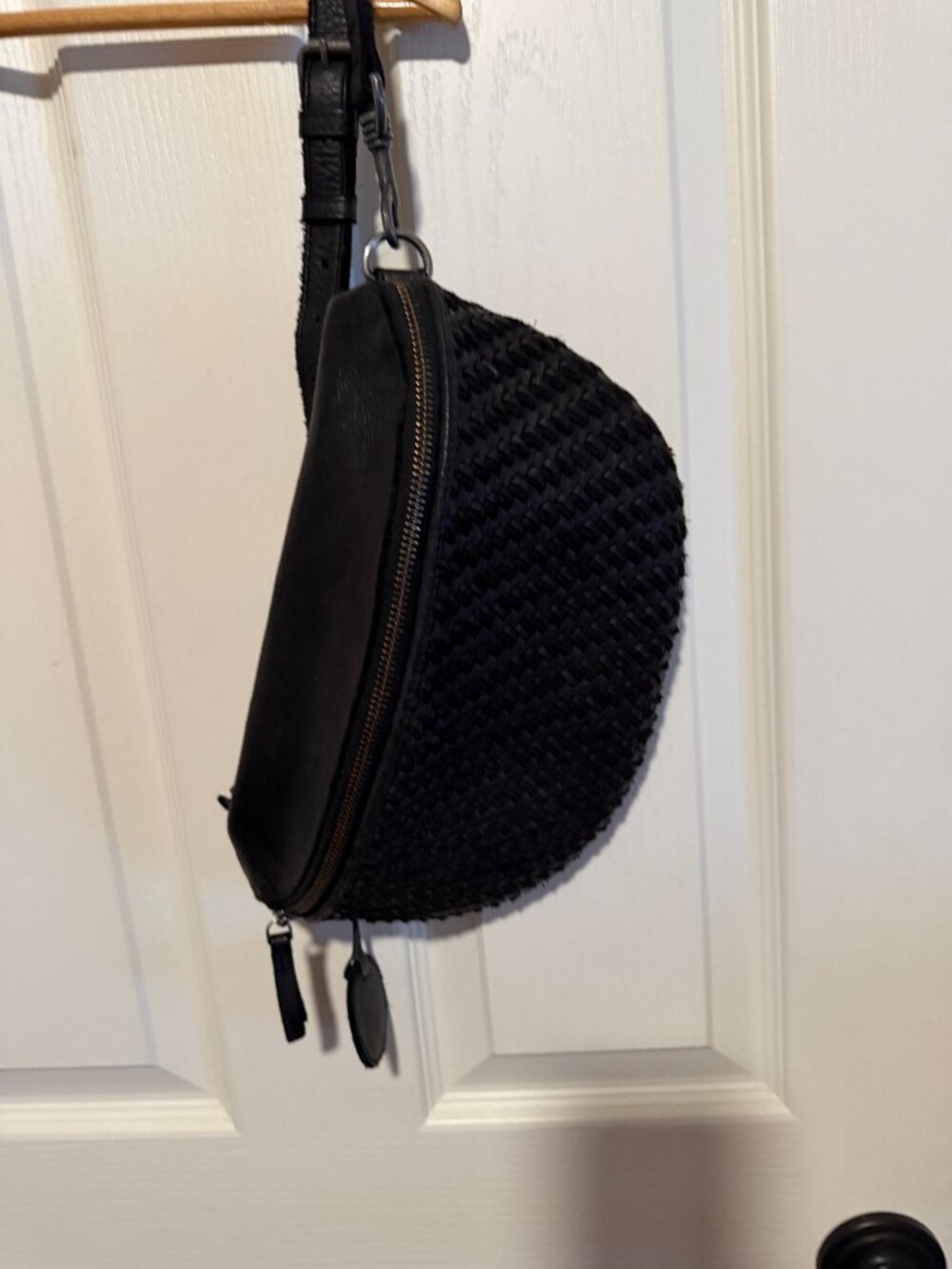 Harbour 2nd Leather Half Moon Belt Bag Crossbody Bag Black Boho Woven Texture - Picture 15 of 16